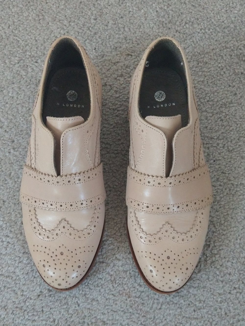 Women's Nude Leather Brogue Slip-On Loafers